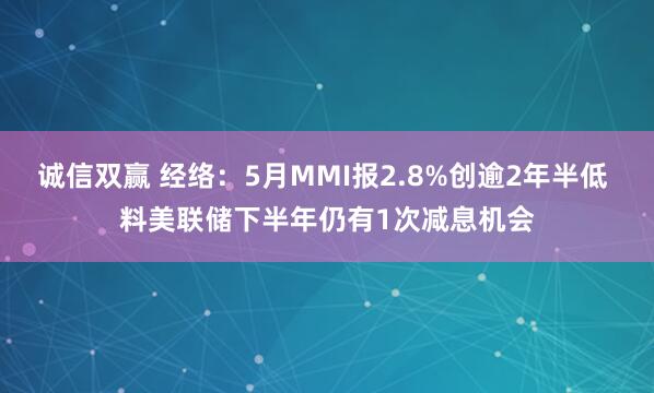 诚信双赢 经络：5月MMI报2.8%创逾2年半低 料美联储下半年仍有1次减息机会
