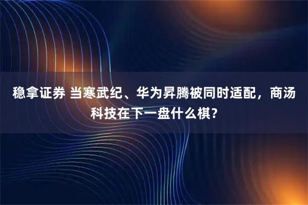 稳拿证券 当寒武纪、华为昇腾被同时适配，商汤科技在下一盘什么棋？